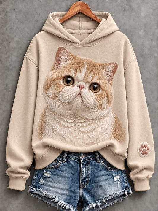 Women's Cute Exotic Cat Print Comfy Hoodie