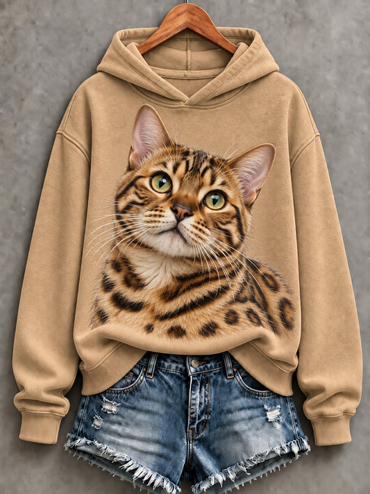 Women's Cute Bengal Cat Print Comfy Hoodie