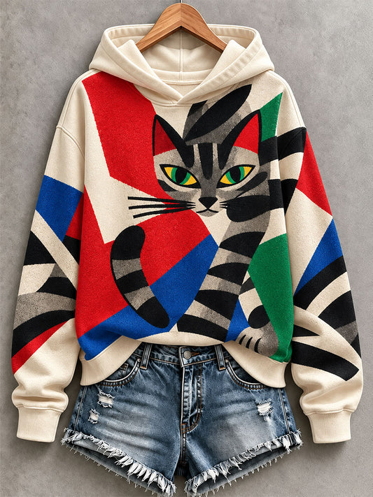 Women's Geometric Art Cat Hoodie