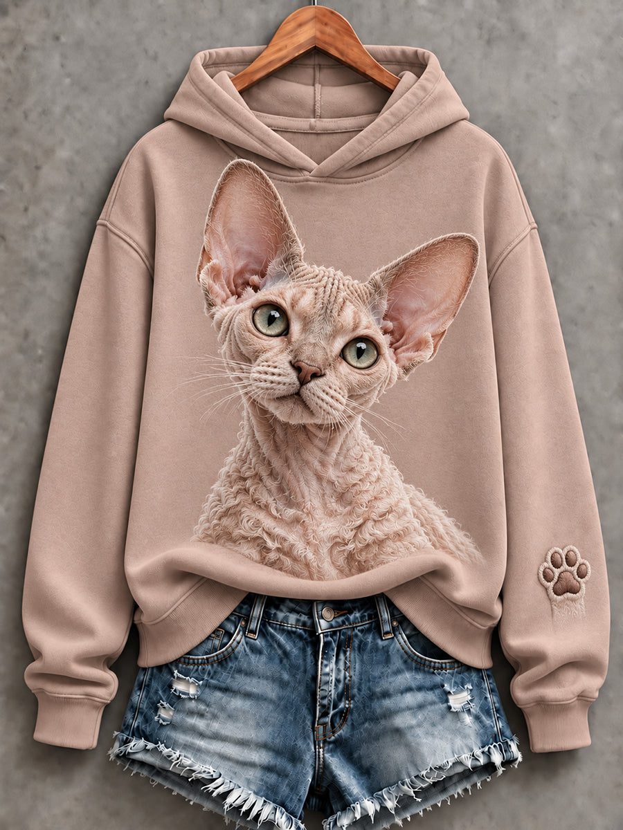 Women's Cute Devon Rex Cat Print Comfy Hoodie