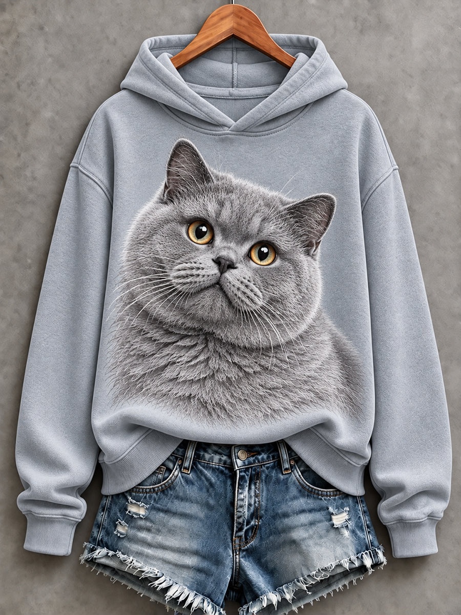 Women's Cute British Shorthair Cat Print Comfy Hoodie