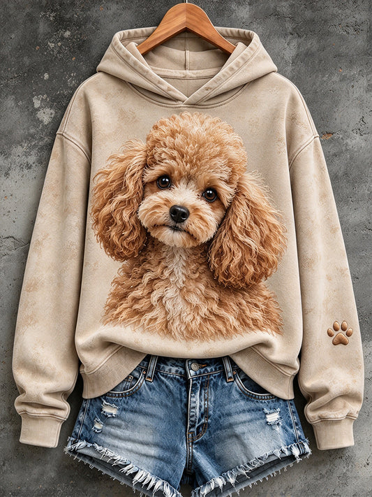 Women's Cute Poodle Dog Print Cozy Hoodie