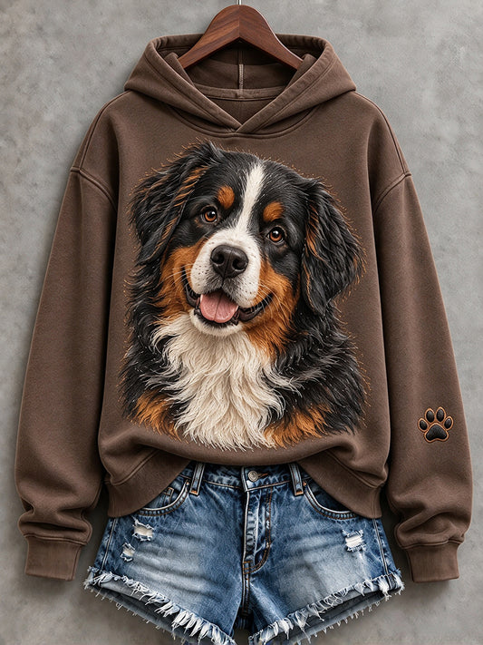 Women's Cute Bernese Mountain Dog Print Cozy Hoodie
