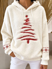 Women's Christmas Tree Print Flannel Hoodie
