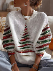 Women's Colorful Christmas Tree Crew Neck Sweater