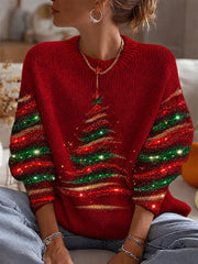 Women's Colorful Christmas Tree Crew Neck Sweater