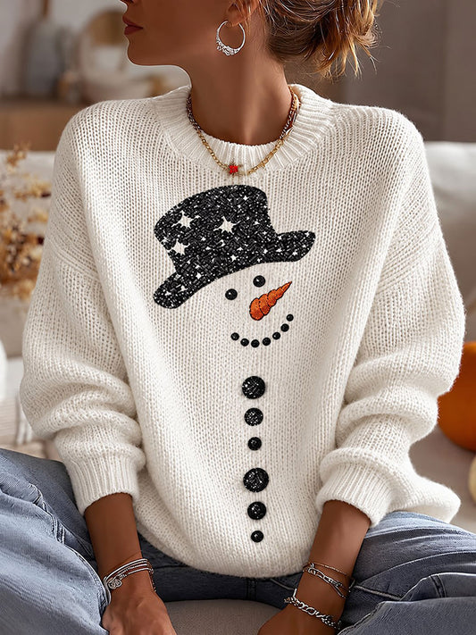 Women's Christmas Snowman Crew Neck Sweater