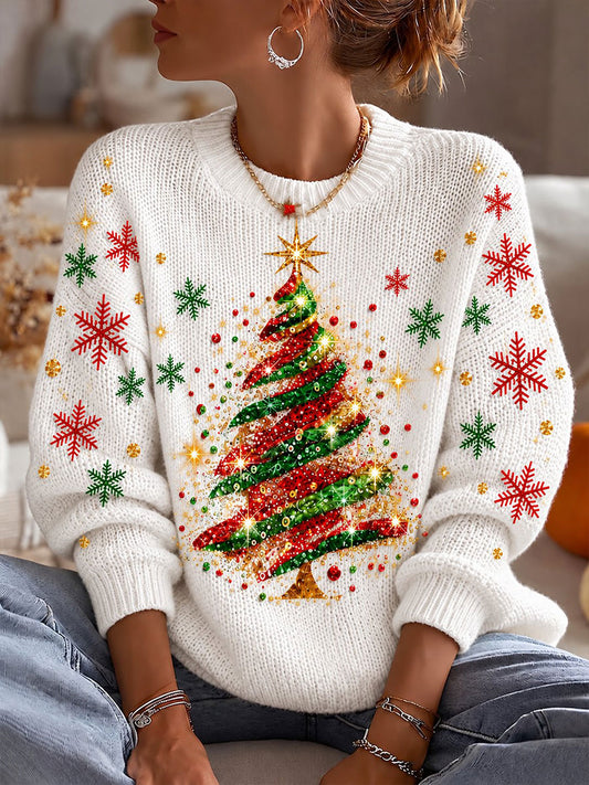 Women's Colorful Christmas Tree Crew Neck Sweater