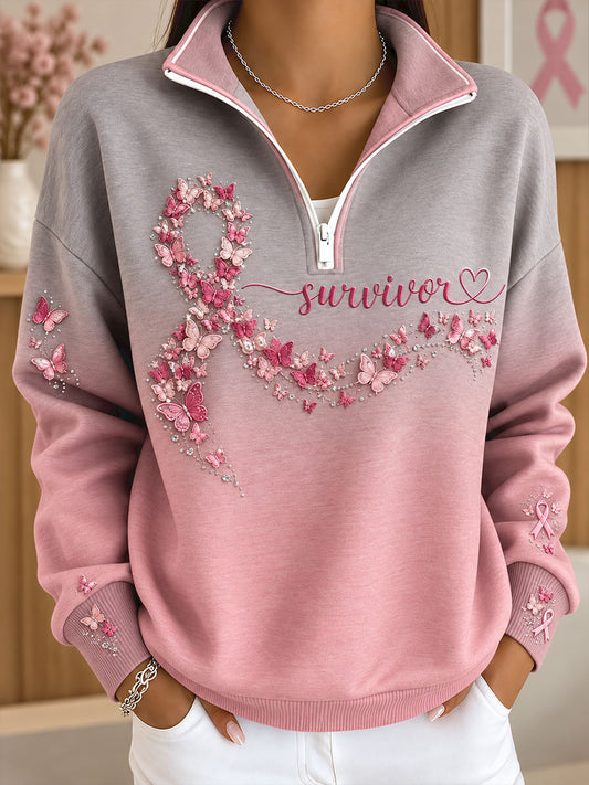 Women's Breast Cancer Awareness Pink Art Printed Sweatshirt