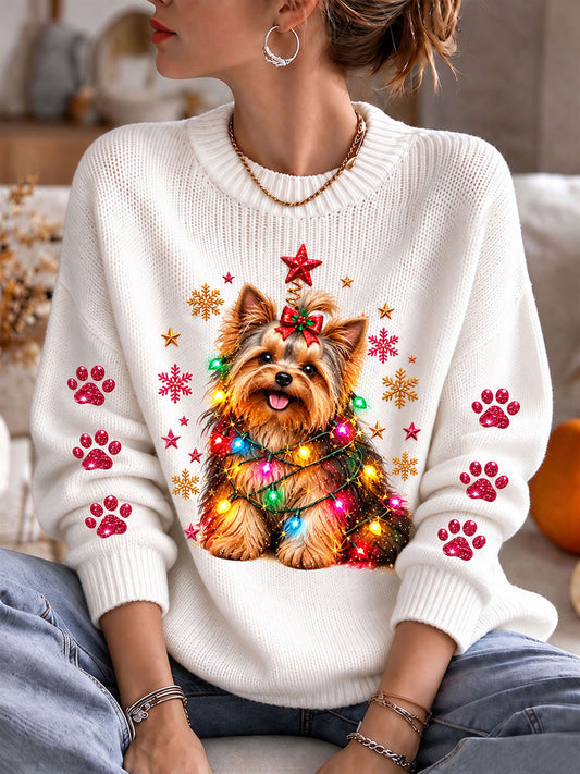 Women's Christmas Yorkshire Terrier Cozy Knit Sweater