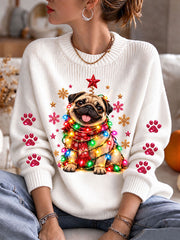 Women's Christmas Pug Cozy Knit Sweater