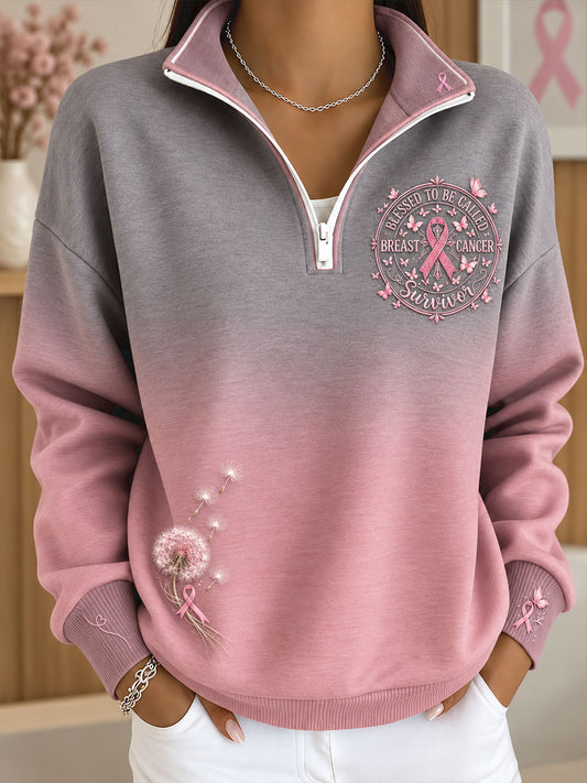 Women's Breast Cancer Awareness Floral Art Printed Sweatshirt