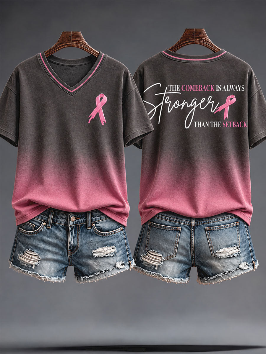Women's Breast Cancer Awareness Floral Art Printed T-shirt