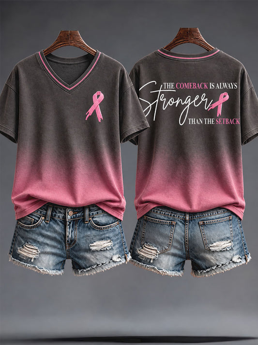 Women's Breast Cancer Awareness Floral Art Printed T-shirt