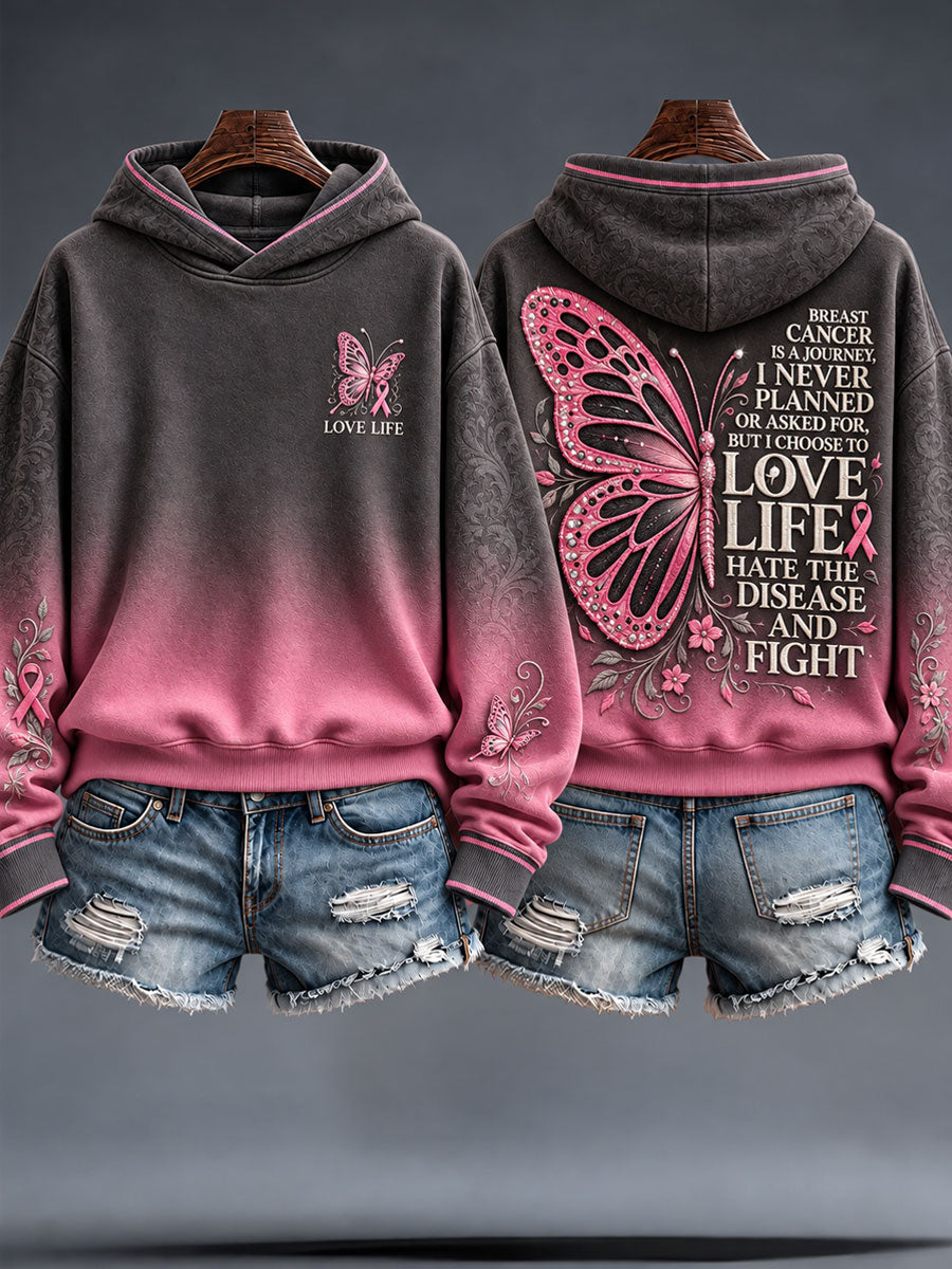 Women's Breast Cancer Awareness Floral Art Printed Hoodie