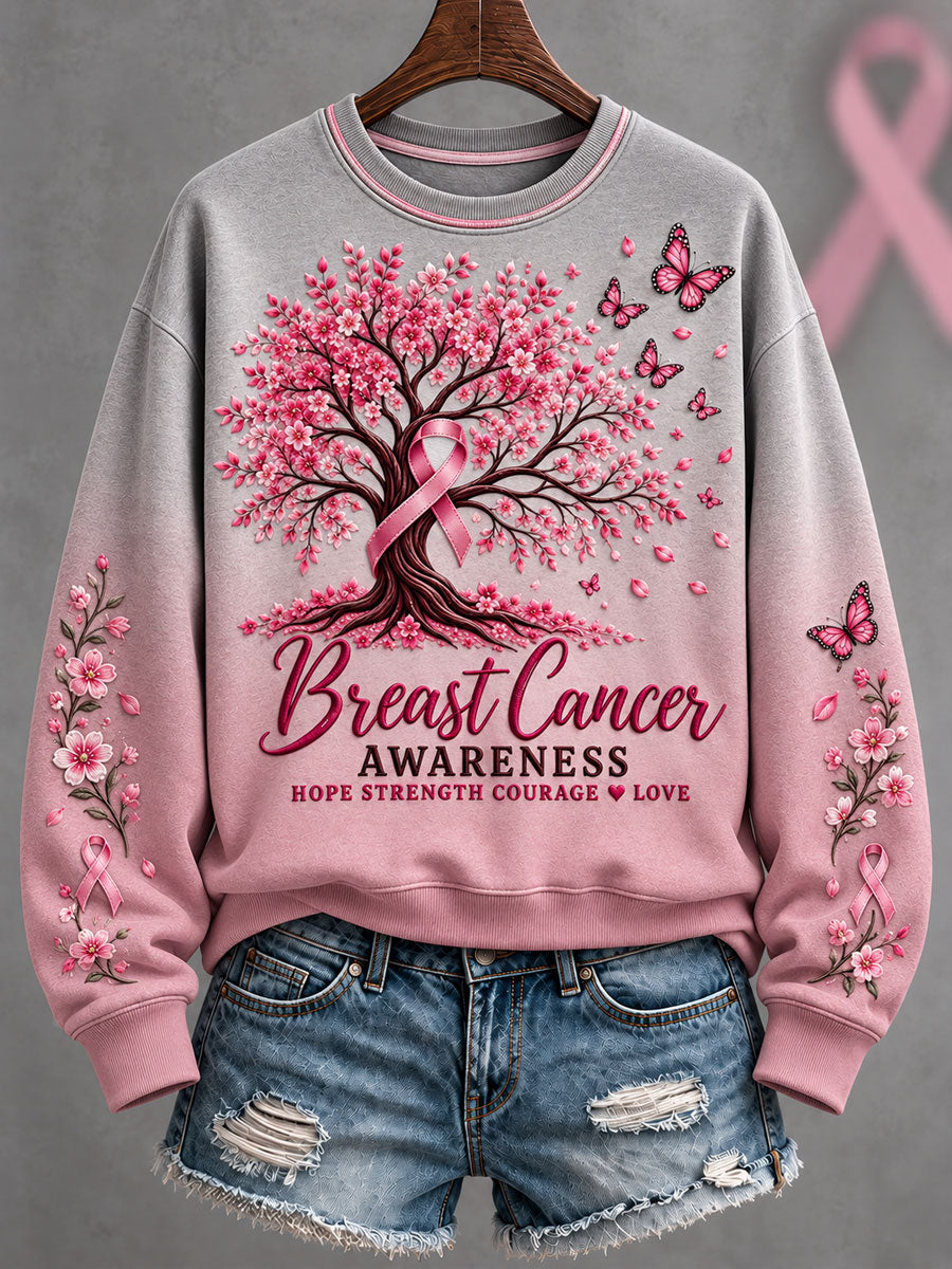 Women's Breast Cancer Awareness Floral Art Printed Sweatshirt