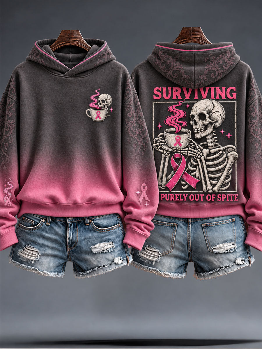 Women's Breast Cancer Awareness Floral Art Printed Hoodie