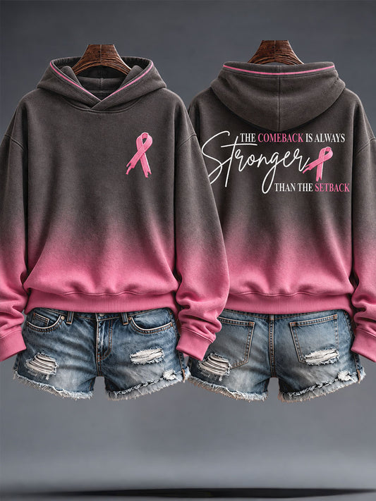 Women's Breast Cancer Awareness Floral Art Printed Hoodie