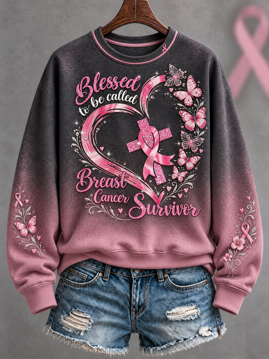 Women's Breast Cancer Awareness Floral Art Printed Sweatshirt
