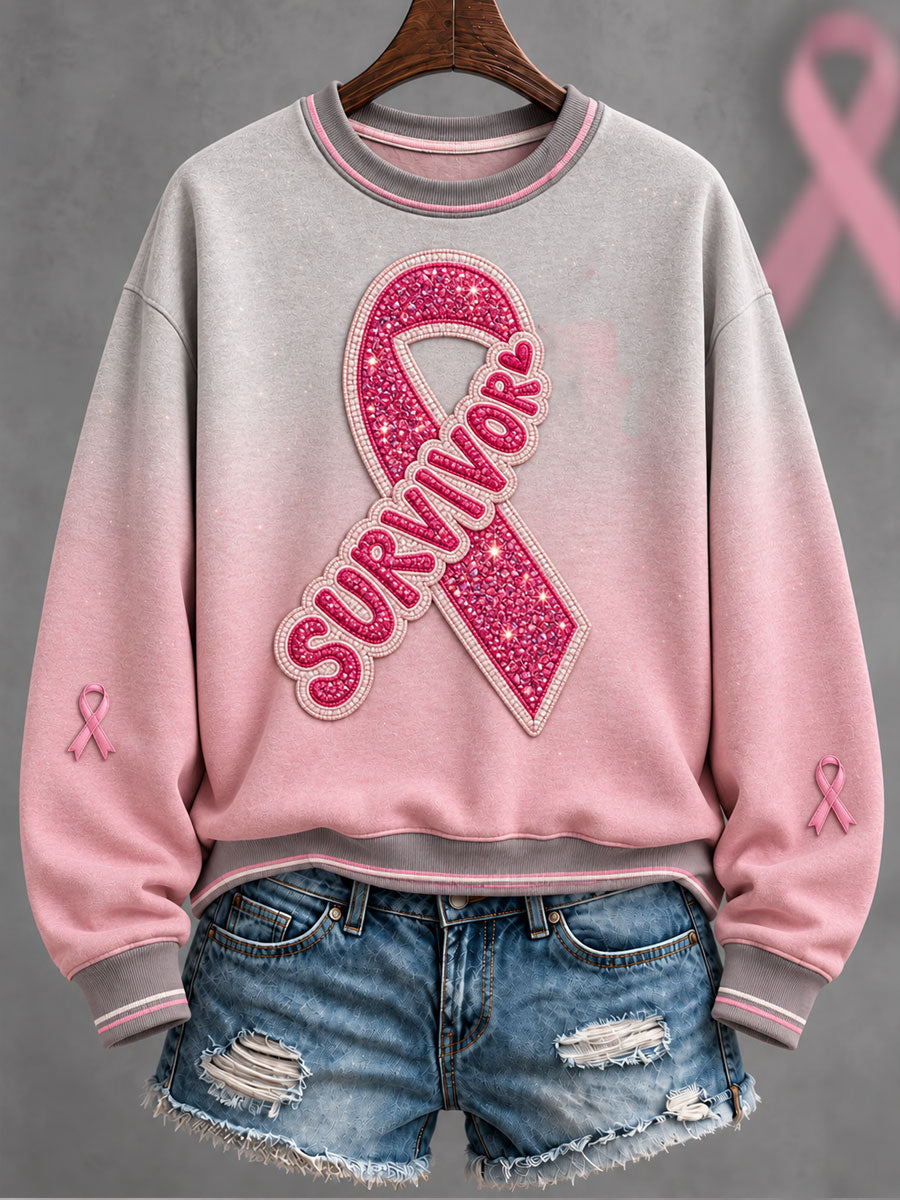 Women's Breast Cancer Awareness Floral Art Printed Sweatshirt