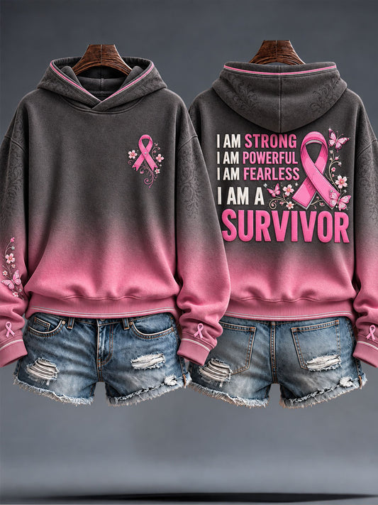 Women's Breast Cancer Awareness Floral Art Printed Hoodie