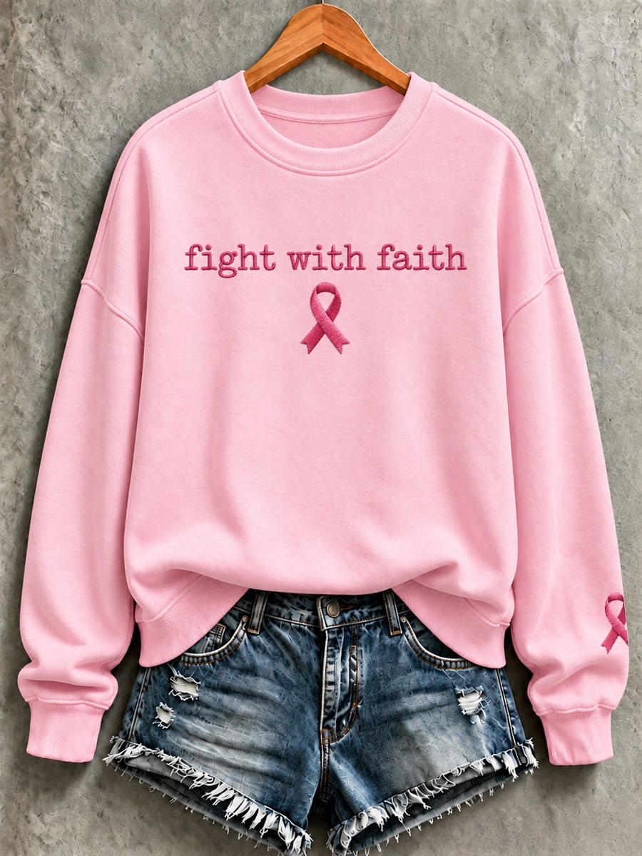 Women's Breast Cancer Faith Print Sweatshirt