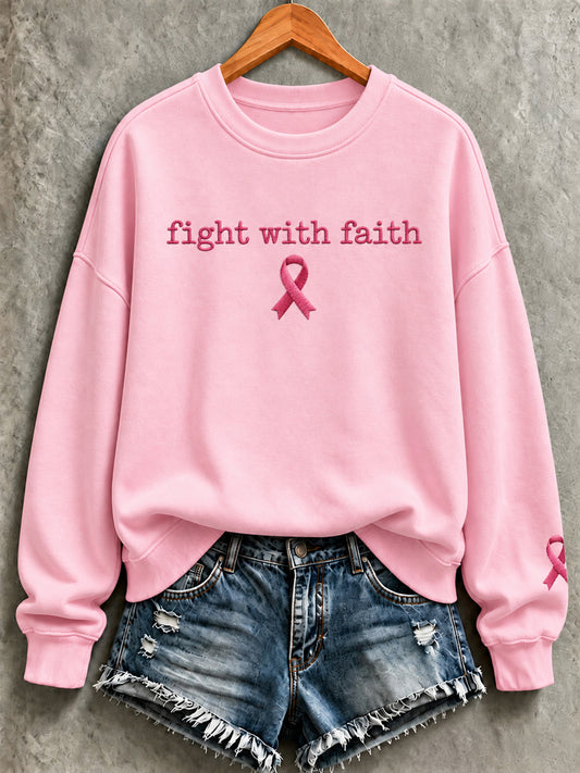 Women's Breast Cancer Faith Print Sweatshirt