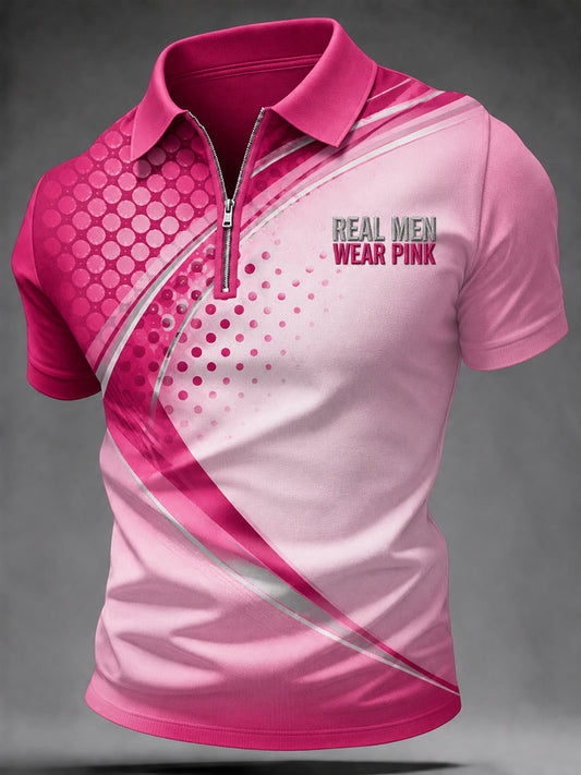 Men's Breast Cancer Awareness Print Zip up Shirt