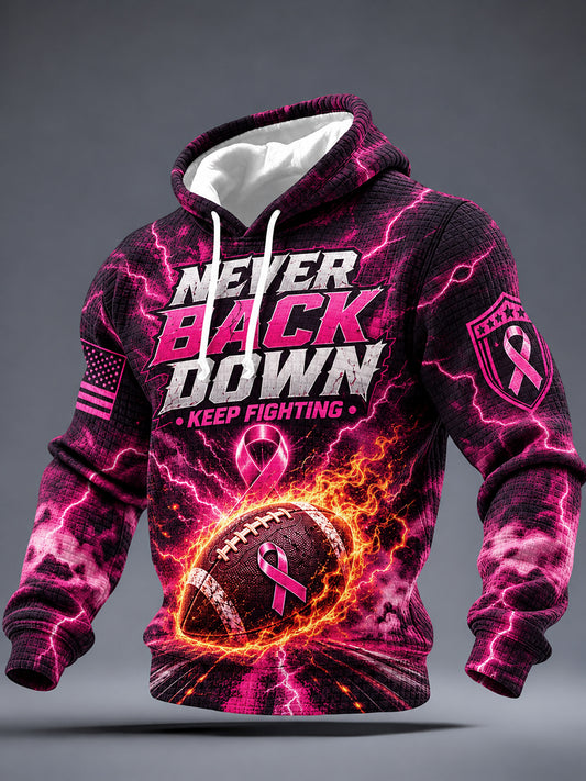 Men's Breast Cancer Awareness Print Checkered Cotton Hoodie