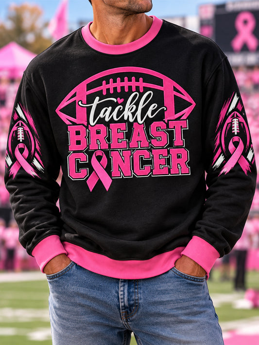 Men's Pink Out Tackle Breast Cancer Print Breast Cancer Awareness Sweatshirt