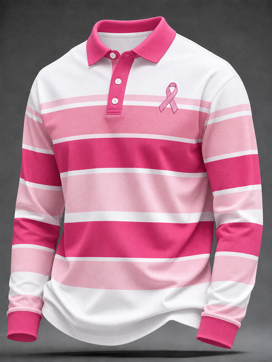 Men's Breast Cancer Awareness Print Long Sleeve Shirt
