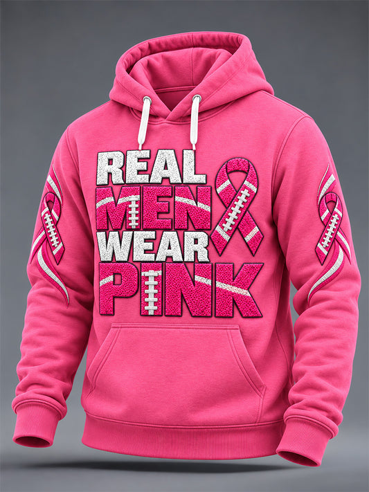 Men's Real Men Wear Pink Print Oversized Drop-Shoulder Hoodie With Pockets