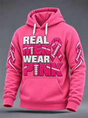 Men's Real Men Wear Pink Print Oversized Drop-Shoulder Hoodie With Pockets