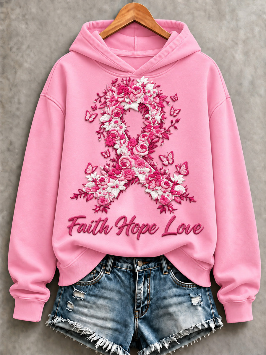 Women's Faith Hope Love Cancer Awareness Print Sweatshirt