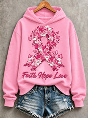 Women's Faith Hope Love Cancer Awareness Print Sweatshirt