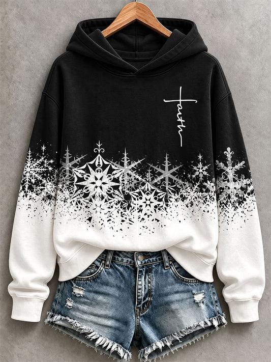 Women's Faith And Snowflake Print Hoodie