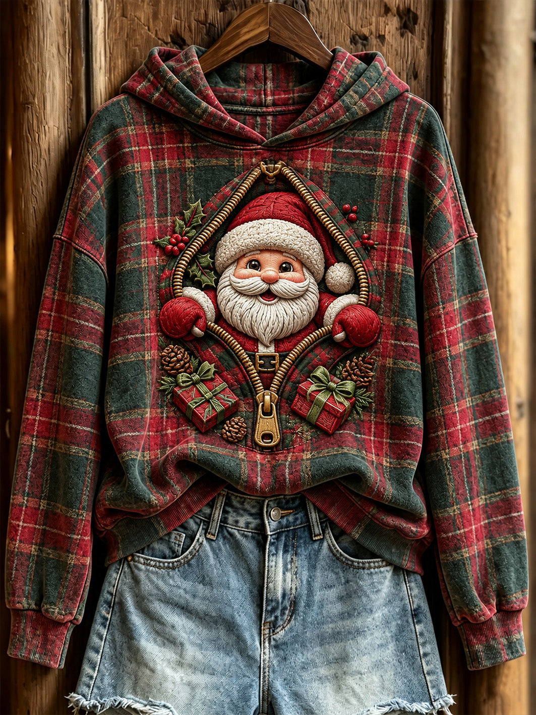 Women's Santa Claus Pattern Causal Hoodie