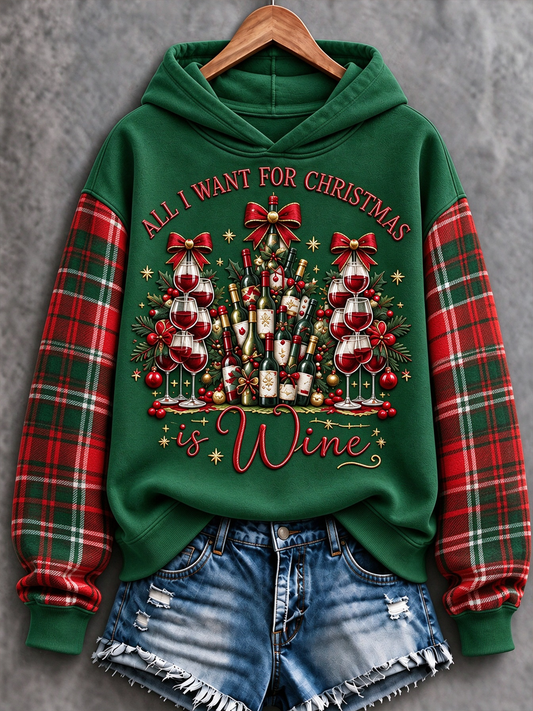 Women's All I Want for Christmas is Wine Printed Regular Sweatshirt