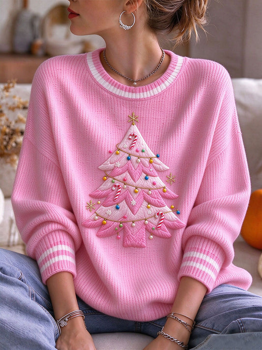 Women's Pink Christmas Tree Cozy Knit Sweater