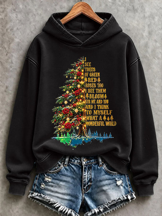 Women's I See Trees Of Green, Red Roses Too I See Them Bloom For Me And You And I Think To Myself What A Wonderful World Print Regular Sweatshirt