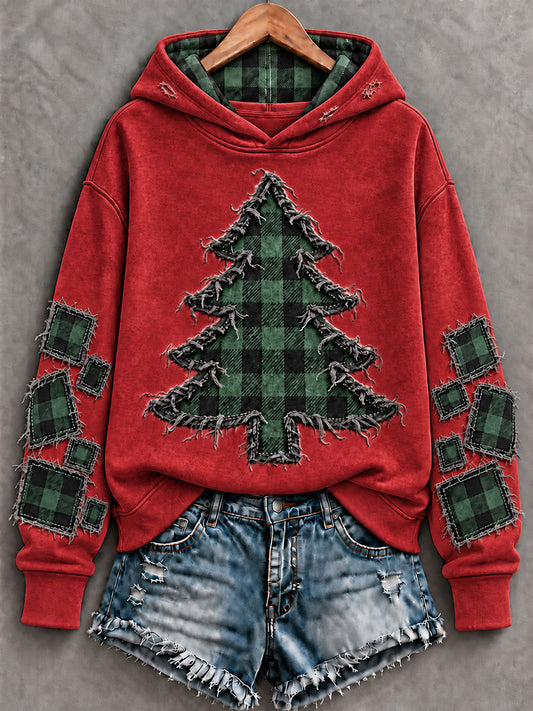 Women's Vintage Christmas Tree  Art Regular Hoodie