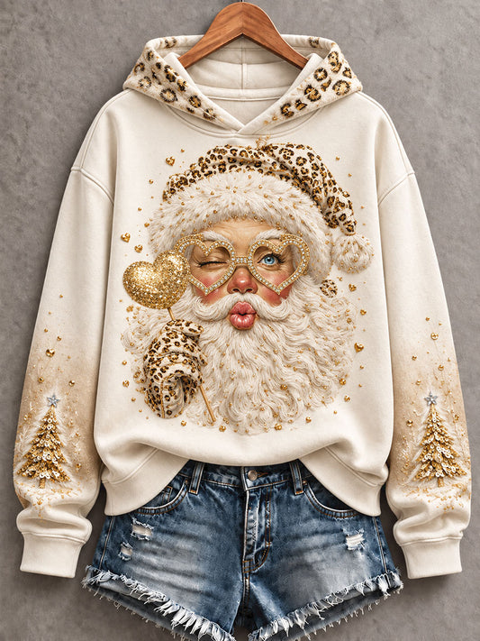 Women's Funny Santa Merry Christmas Art Printed Hoodie
