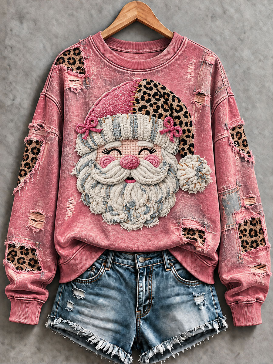 Women's Retro Santa Claus Pink Christmas Print Casual Regular Sweatshirt
