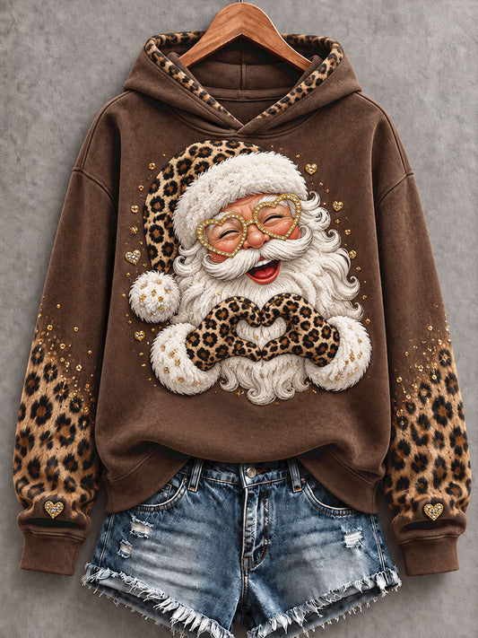 Women's Funny Santa Merry Christmas Art Printed Hoodie