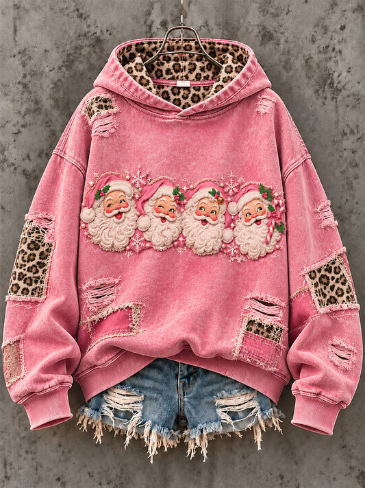 Women's Retro Santa Claus Pink Christmas Print Casual Regular Sweatshirt