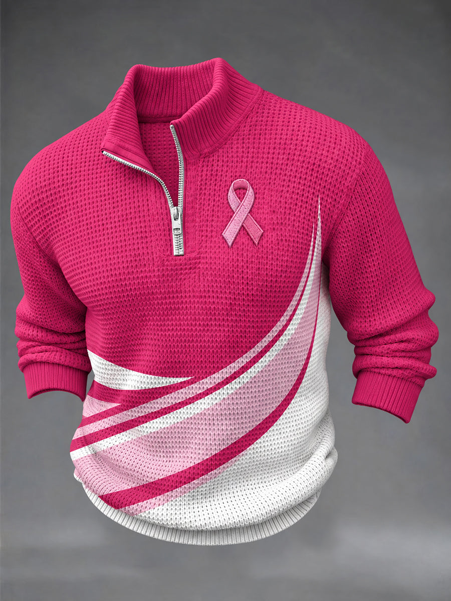 Men's Real Men Wear Pink Breast Cancer Awareness Casual Zipper Pullover