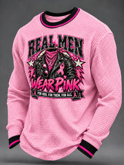 Men's Real Men Wear Pink Breast Cancer Awareness Print Waffle Sweatshirt