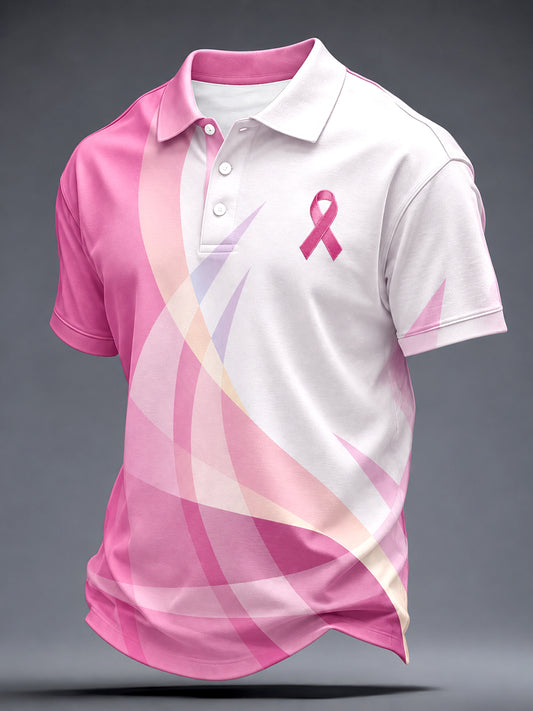 Men's Real Men Wear Pink Breast Cancer Awareness Print Shirt