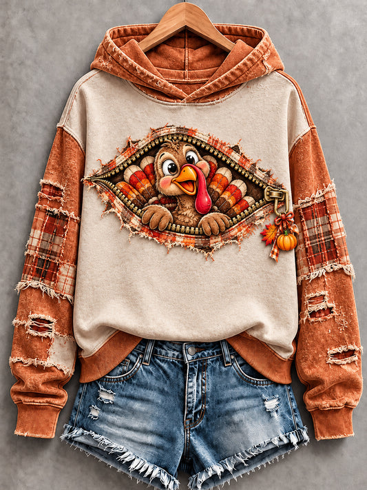 Women's Cute Thanksgiving Turkey Face Art Hoodie