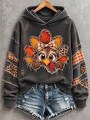 Women's Cute Thanksgiving Turkey Face Art Hoodie